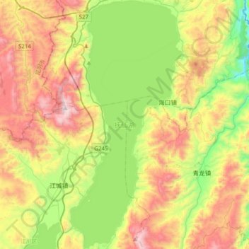 Mapa topográfico 抚仙湖, altitude, relevo