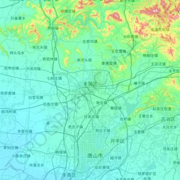 Mapa topográfico 丰润区, altitude, relevo
