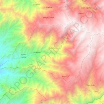 Mapa topográfico Huanchay, altitude, relevo