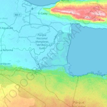 Mapa topográfico Sánchez, altitude, relevo