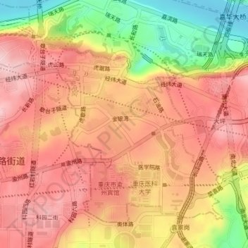 Mapa topográfico 石油路街道, altitude, relevo