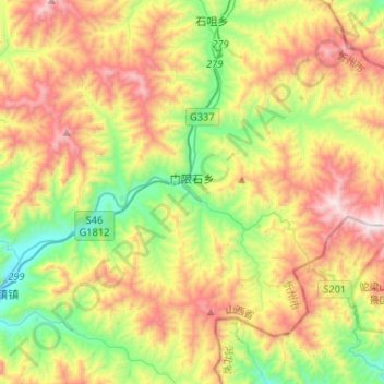 Mapa topográfico 门限石乡, altitude, relevo