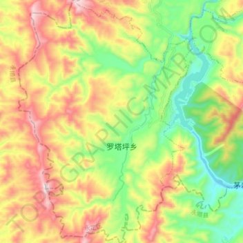 Mapa topográfico 罗塔坪乡, altitude, relevo