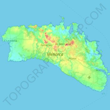 Mapa topográfico Balearische Inseln, altitude, relevo