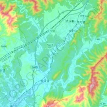 Mapa topográfico 临溪镇, altitude, relevo
