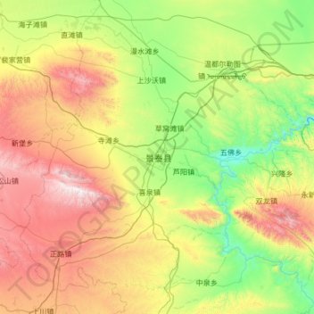 Mapa topográfico 景泰县, altitude, relevo