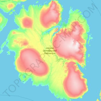 Mapa topográfico Oktoberrevolutions-Insel, altitude, relevo