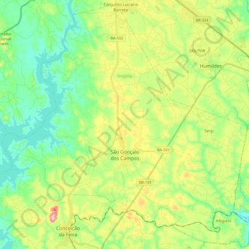 Mapa topográfico São Gonçalo dos Campos, altitude, relevo