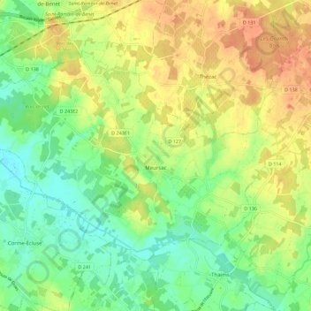 Mapa topográfico Meursac, altitude, relevo