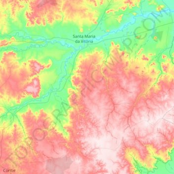 Mapa topográfico São Félix do Coribe, altitude, relevo