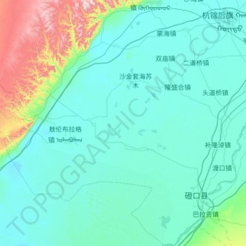 Mapa topográfico Dengkou County, altitude, relevo