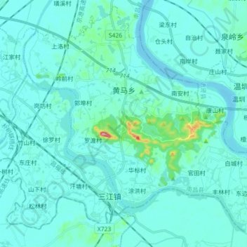 Mapa topográfico 黄马乡, altitude, relevo