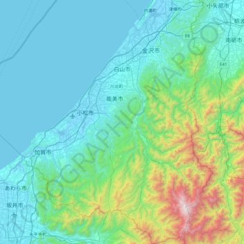 Mapa topográfico Hakusan, altitude, relevo
