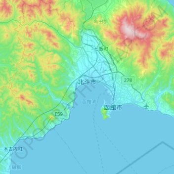 Mapa topográfico Hokuto, altitude, relevo