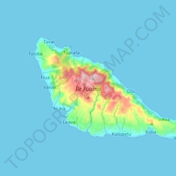 Mapa topográfico Futuna, altitude, relevo