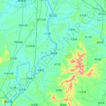 Mapa topográfico 渌口区, altitude, relevo