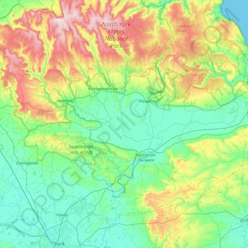 Mapa topográfico Ryedale, altitude, relevo