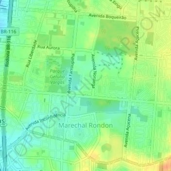 Mapa topográfico Marechal Rondon, altitude, relevo