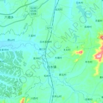 Mapa topográfico 白水镇, altitude, relevo