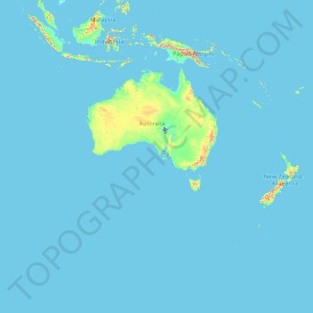 Mapa topográfico Austrália, altitude, relevo