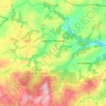 Mapa topográfico Loguivy-Plougras, altitude, relevo