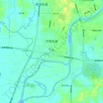 Mapa topográfico Wenfeng Sub-district, altitude, relevo