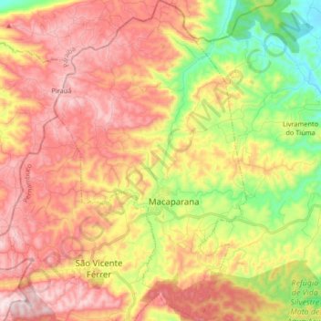Mapa topográfico Macaparana, altitude, relevo
