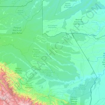 Mapa topográfico Madre de Dios, altitude, relevo