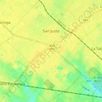 Mapa topográfico San Justo, altitude, relevo