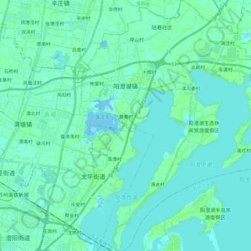 Mapa topográfico 阳澄湖镇, altitude, relevo