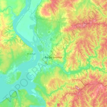 Mapa topográfico Berezniki, altitude, relevo