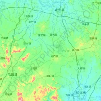 Mapa topográfico 定安县, altitude, relevo