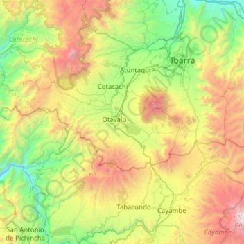 Mapa topográfico Otavalo, altitude, relevo