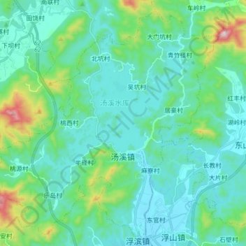 Mapa topográfico 汤溪镇, altitude, relevo