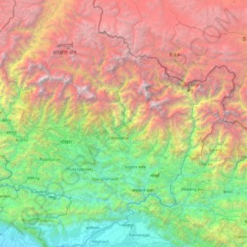 Mapa topográfico गण्डकी अञ्चल, altitude, relevo