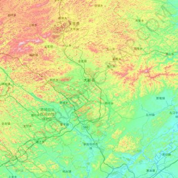 Mapa topográfico 大新县, altitude, relevo