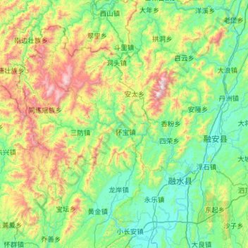Mapa topográfico 融水苗族自治县, altitude, relevo