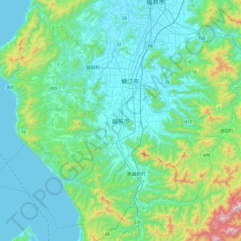Mapa topográfico Echizen, altitude, relevo