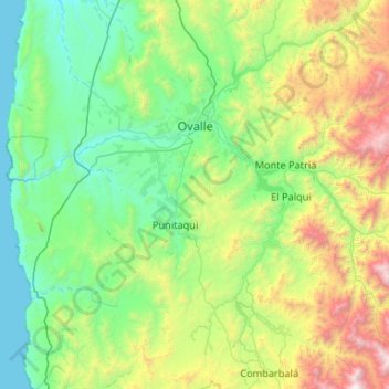 Mapa topográfico Ovalle, altitude, relevo