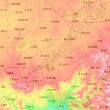 Mapa topográfico 张北县, altitude, relevo