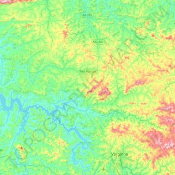 Mapa topográfico Três Pontas, altitude, relevo