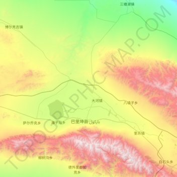 Mapa topográfico 兵团红山农场, altitude, relevo