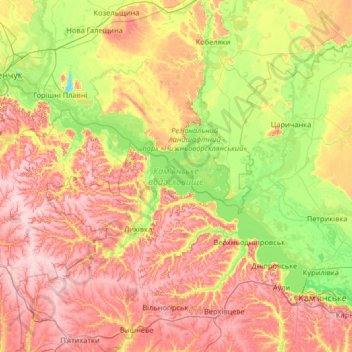 Mapa topográfico Kamianske Reservoir, altitude, relevo