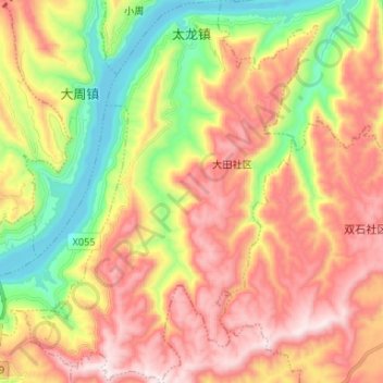 Mapa topográfico 太龙镇, altitude, relevo