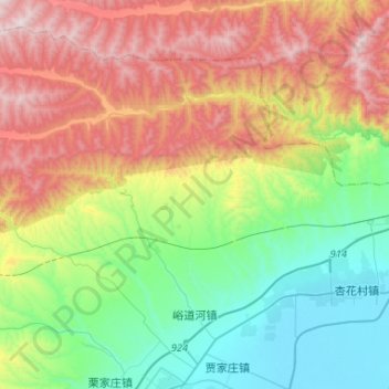 Mapa topográfico 峪道河镇, altitude, relevo