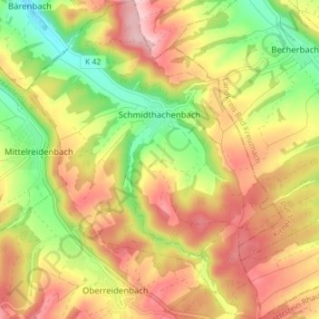 Mapa topográfico Schmidthachenbach, altitude, relevo