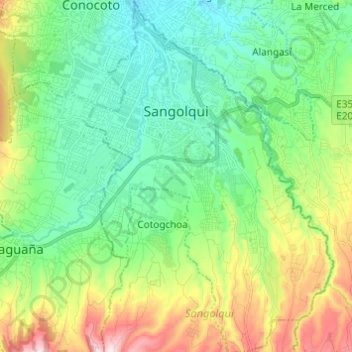 Mapa topográfico Sangolquí, altitude, relevo
