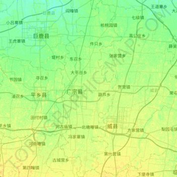 Mapa topográfico 广宗县, altitude, relevo