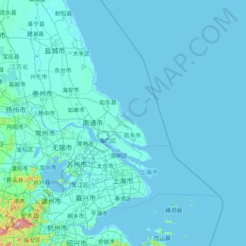Mapa topográfico Xangai, altitude, relevo