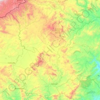 Mapa topográfico Greater Kokstad Local Municipality, altitude, relevo